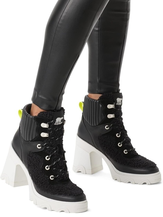 Sorel Shoes - Brex™ Leather & Faux Shearling Block Heel Lace-Up Bootie
